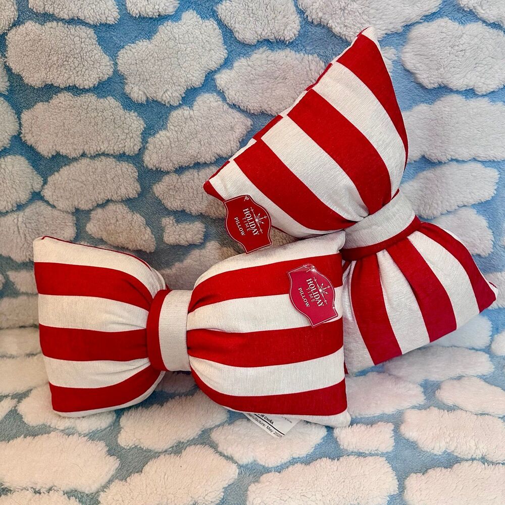 Holiday Time Striped Bow Christmas Throw pillows
